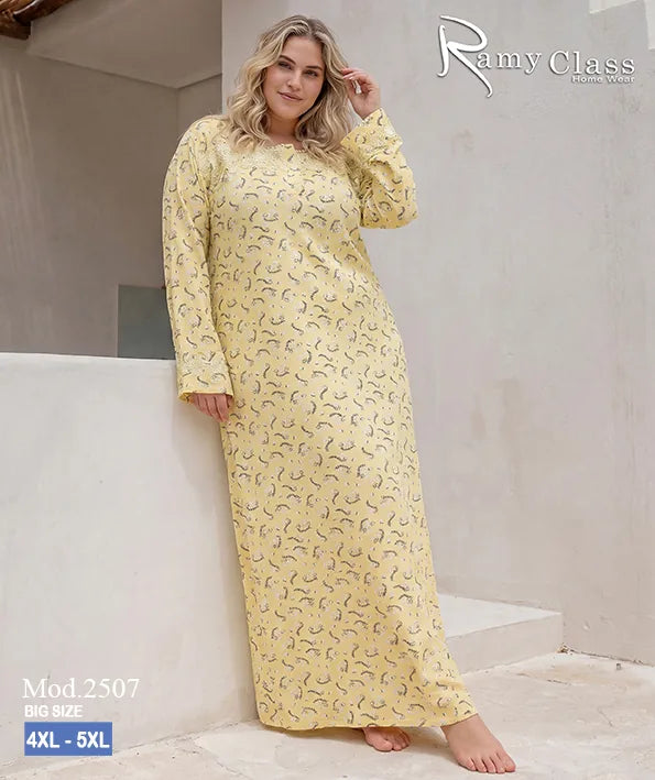 قميص نوم حريمي طويل مقاسات كبيرة مطبوع – Ramy Class موديل 2507