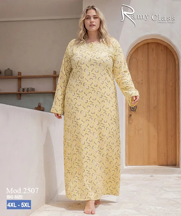 قميص نوم حريمي طويل مقاسات كبيرة مطبوع – Ramy Class موديل 2507