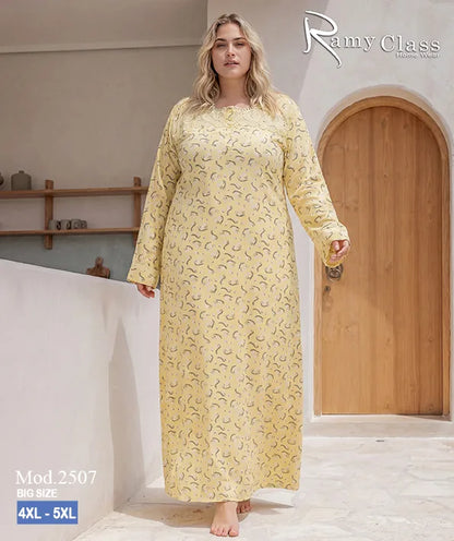 قميص نوم حريمي طويل مقاسات كبيرة مطبوع – Ramy Class موديل 2507