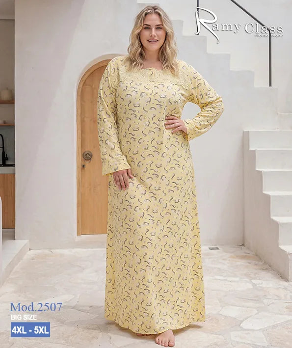 قميص نوم حريمي طويل مقاسات كبيرة مطبوع – Ramy Class موديل 2507