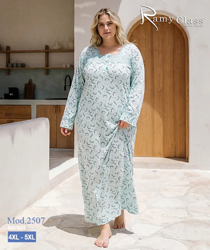 قميص نوم حريمي طويل مقاسات كبيرة مطبوع – Ramy Class موديل 2507
