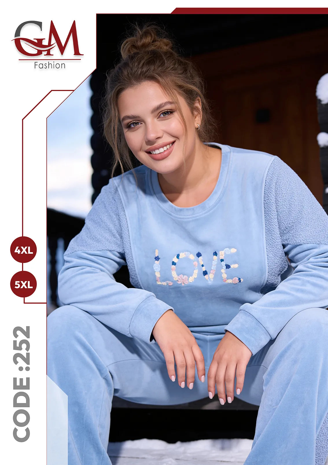 طقم حريمي شتوي قطيفة LOVE بمقاسات كبيرة – GM Fashion موديل 252