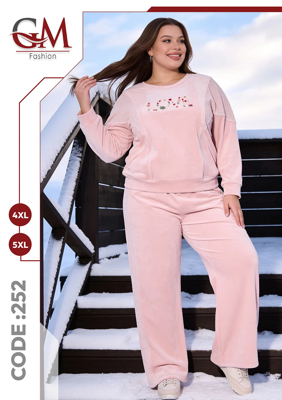 طقم حريمي شتوي قطيفة LOVE بمقاسات كبيرة – GM Fashion موديل 252