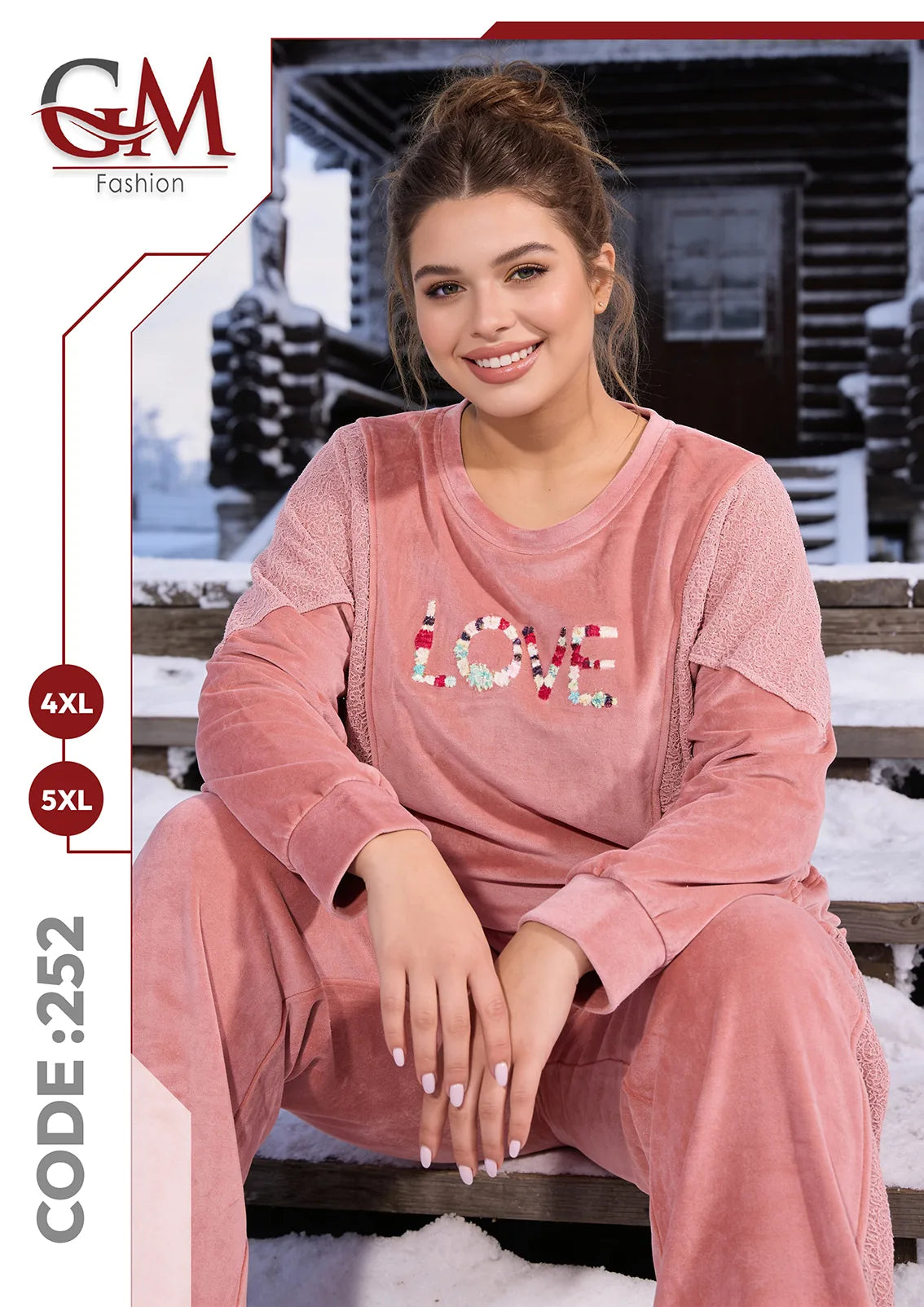 طقم حريمي شتوي قطيفة LOVE بمقاسات كبيرة – GM Fashion موديل 252