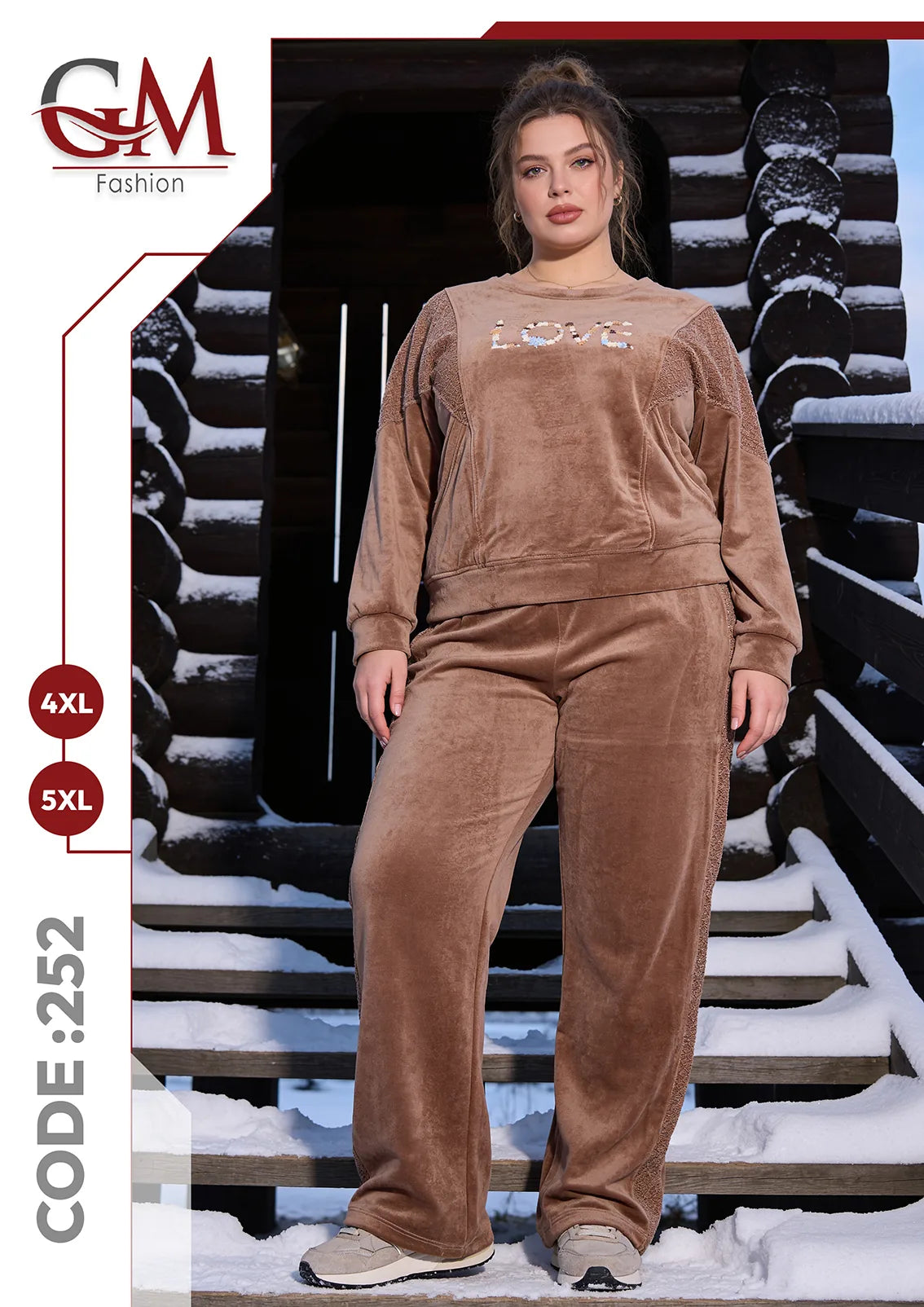 طقم حريمي شتوي قطيفة LOVE بمقاسات كبيرة – GM Fashion موديل 252