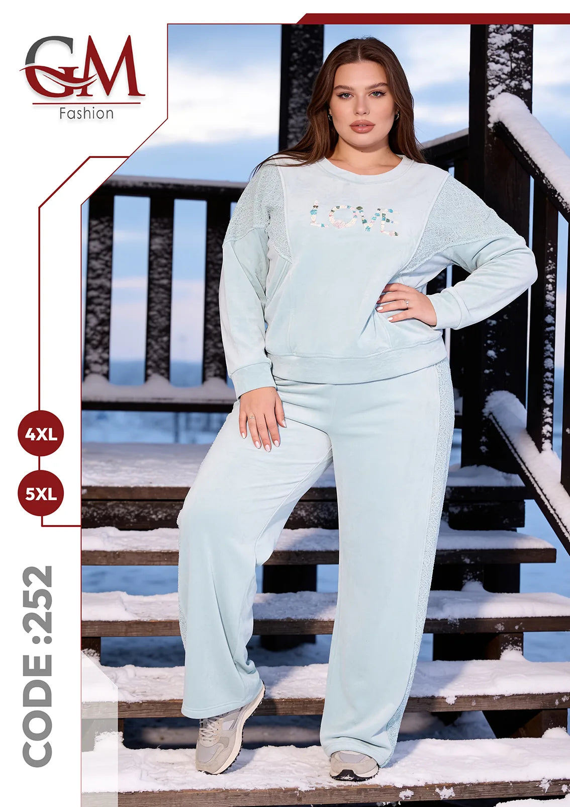 طقم حريمي شتوي قطيفة LOVE بمقاسات كبيرة – GM Fashion موديل 252