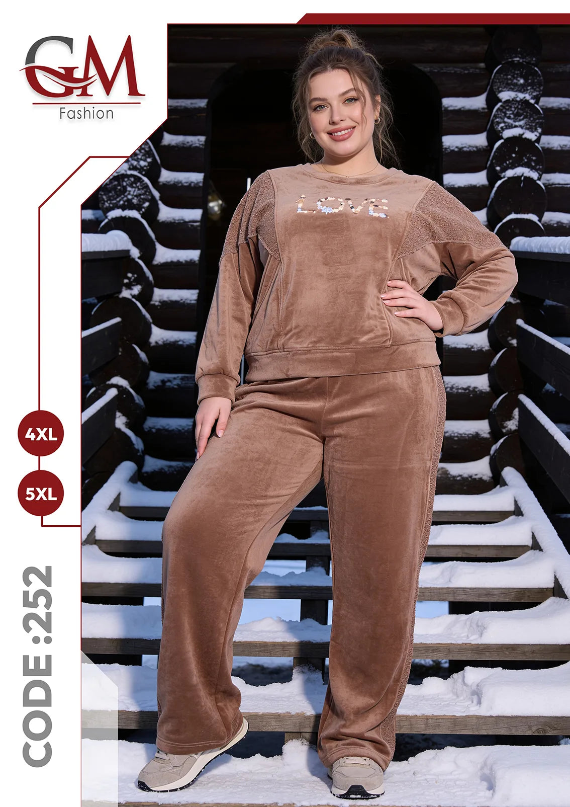 طقم حريمي شتوي قطيفة LOVE بمقاسات كبيرة – GM Fashion موديل 252