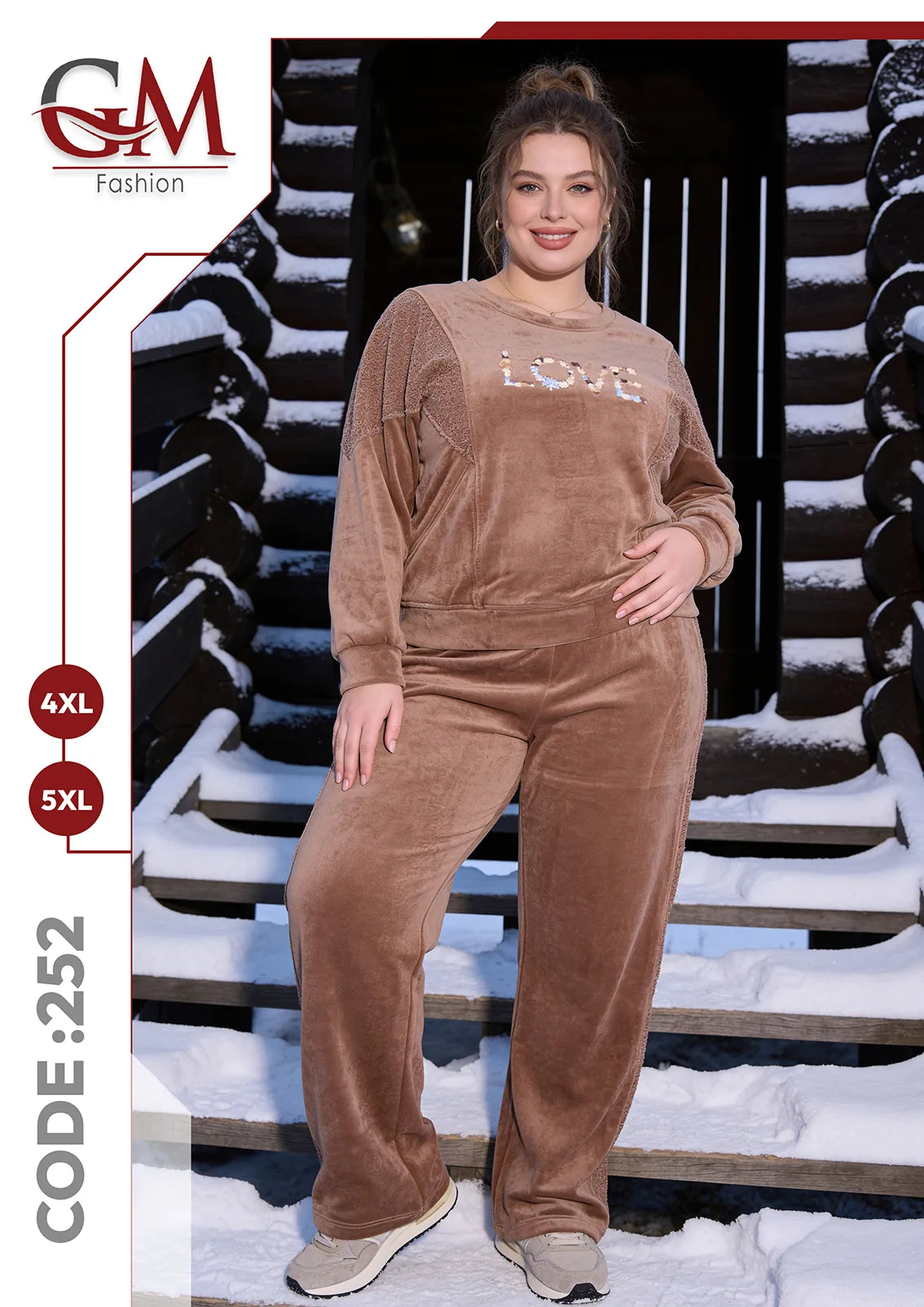 طقم حريمي شتوي قطيفة LOVE بمقاسات كبيرة – GM Fashion موديل 252