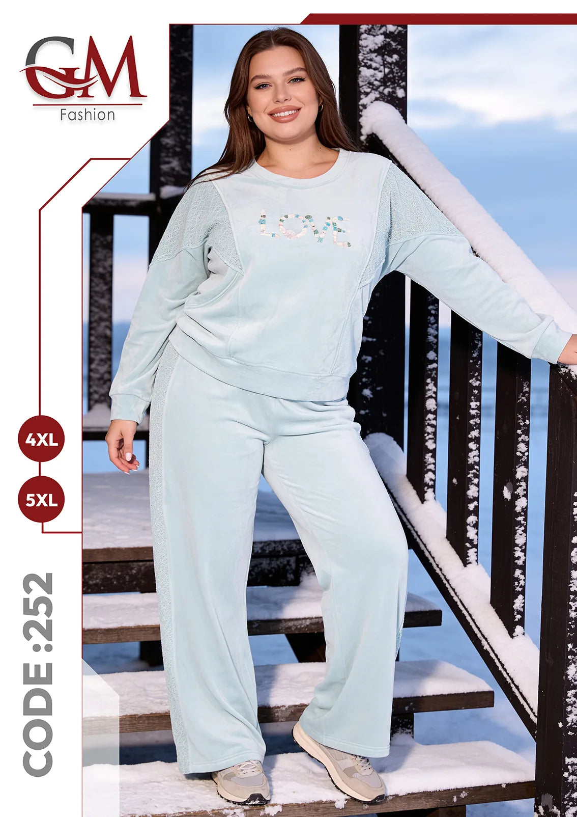 طقم حريمي شتوي قطيفة LOVE بمقاسات كبيرة – GM Fashion موديل 252