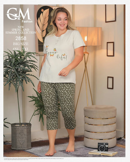 طقم بيتي حريمي قطن مقاس كبير – موديل 2858 صيفي من GM Fashion