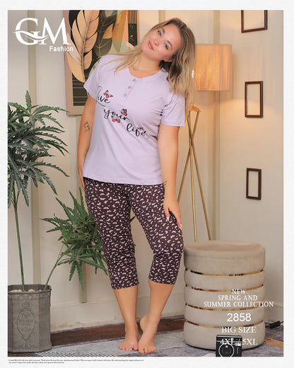 طقم بيتي حريمي قطن مقاس كبير – موديل 2858 صيفي من GM Fashion