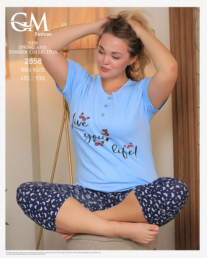 طقم بيتي حريمي قطن مقاس كبير – موديل 2858 صيفي من GM Fashion