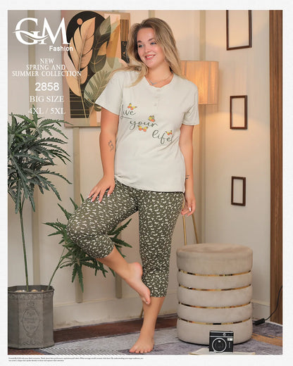 طقم بيتي حريمي قطن مقاس كبير – موديل 2858 صيفي من GM Fashion