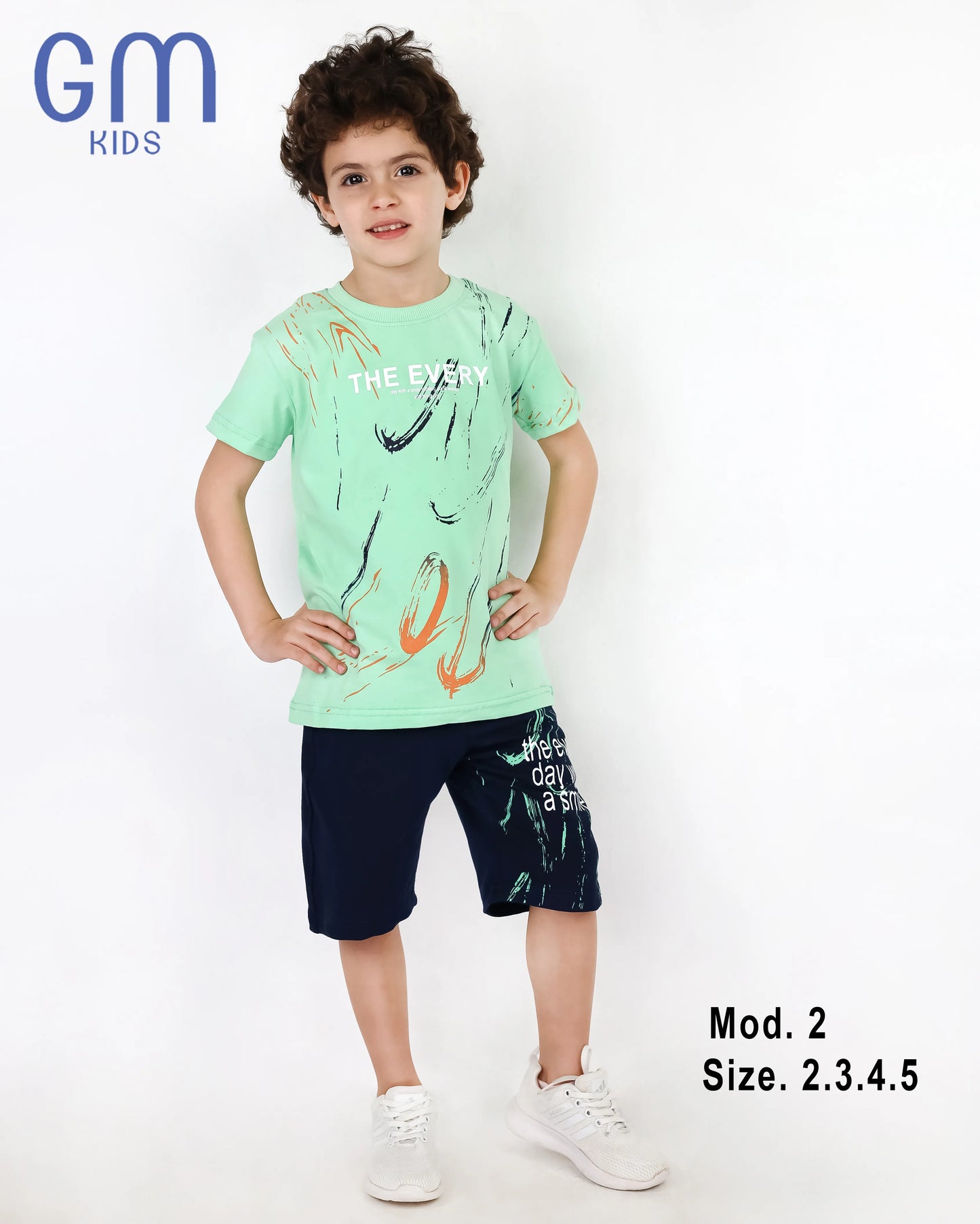طقم أولادي صيفي تيشيرت وشورت قطن | GM Kids موديل 2