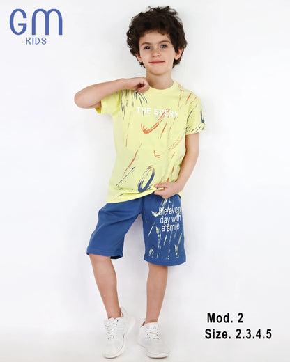 طقم أولادي صيفي تيشيرت وشورت قطن | GM Kids موديل 2