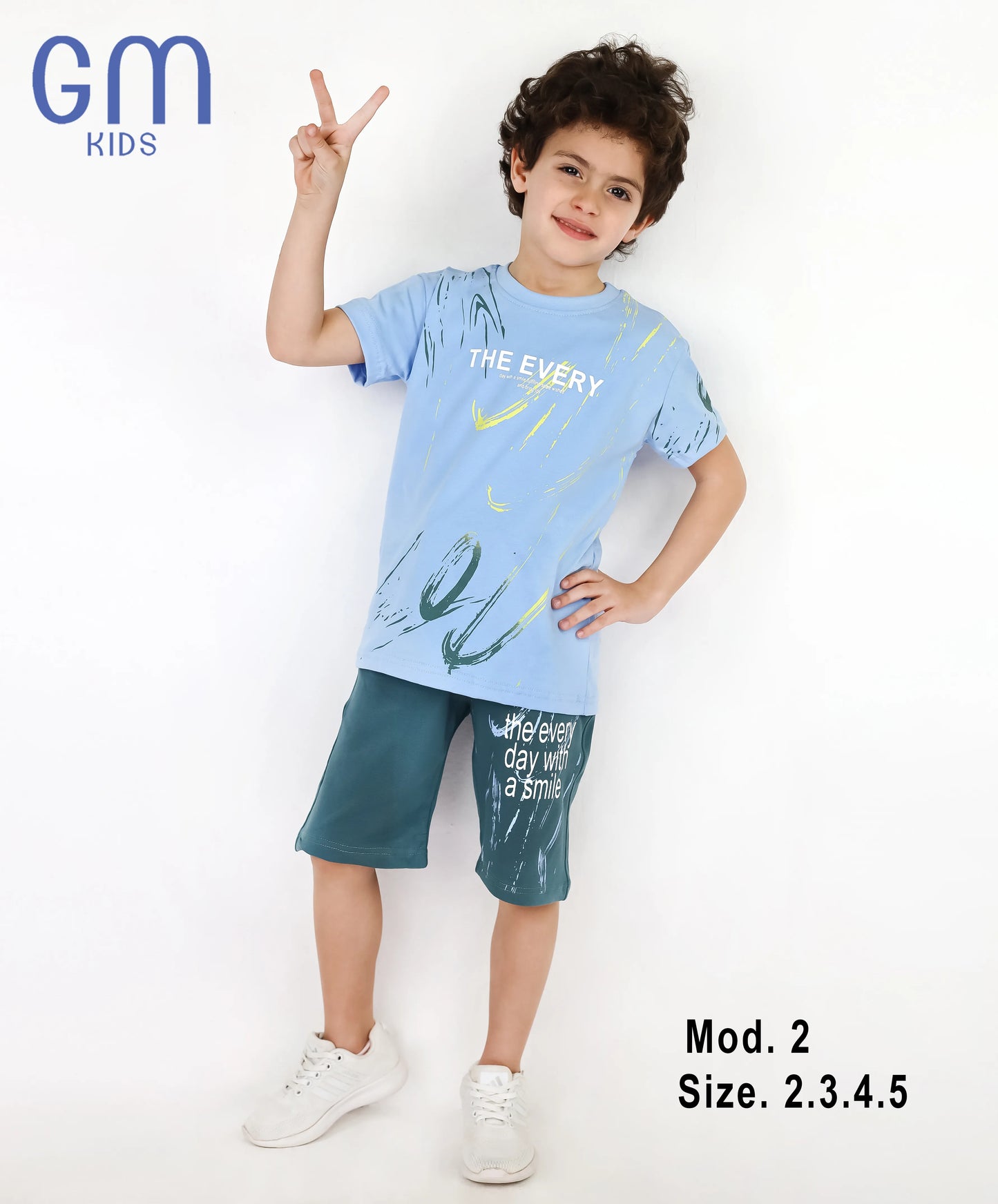 طقم أولادي صيفي تيشيرت وشورت قطن | GM Kids موديل 2