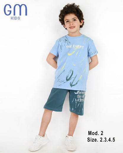 طقم أولادي صيفي تيشيرت وشورت قطن | GM Kids موديل 2