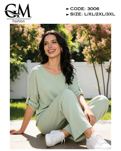 ترنج حريمي صيفي قطن مريح 2 قطعة | GM Fashion كود 3006