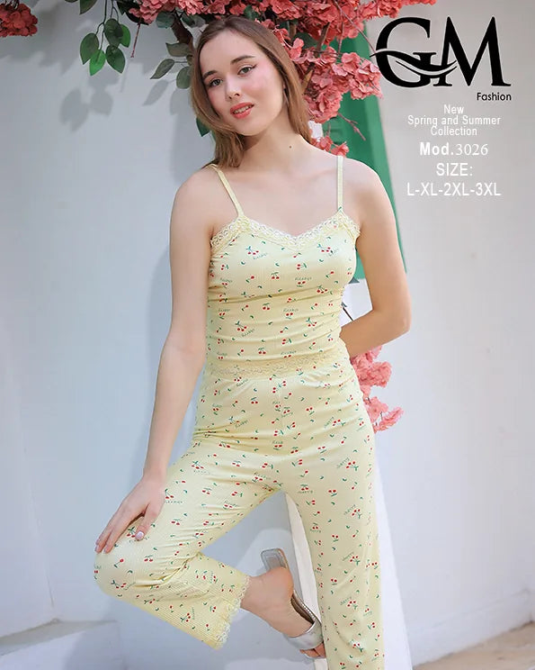 طقم بيتي حريمي صيفي قطن بحمالة موديل 3026 | GM Fashion