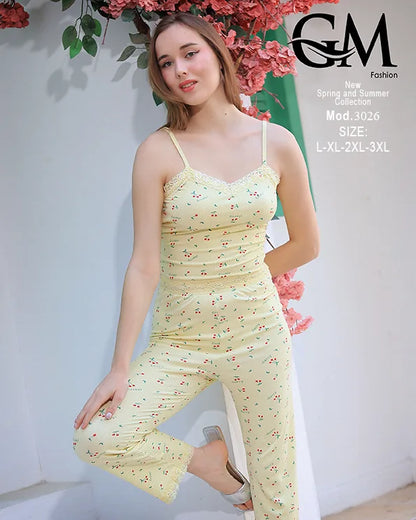 طقم بيتي حريمي صيفي قطن بحمالة موديل 3026 | GM Fashion