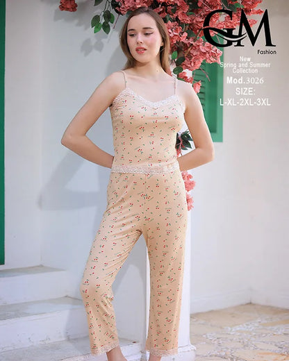 طقم بيتي حريمي صيفي قطن بحمالة موديل 3026 | GM Fashion
