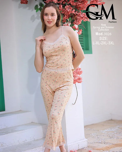 طقم بيتي حريمي صيفي قطن بحمالة موديل 3026 | GM Fashion