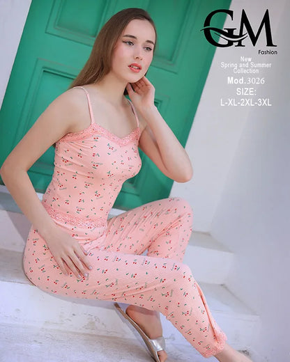 طقم بيتي حريمي صيفي قطن بحمالة موديل 3026 | GM Fashion