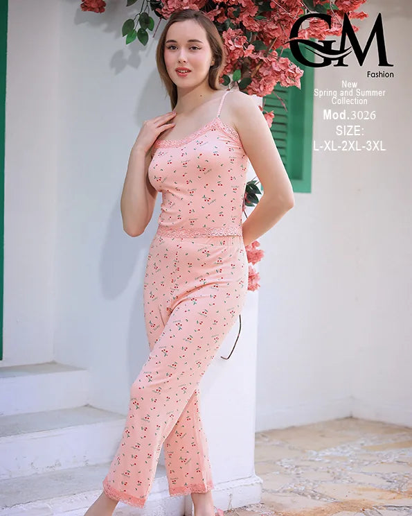 طقم بيتي حريمي صيفي قطن بحمالة موديل 3026 | GM Fashion