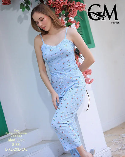 طقم بيتي حريمي صيفي قطن بحمالة موديل 3026 | GM Fashion