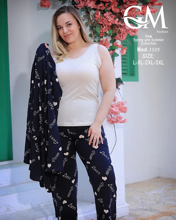 طقم بيتي حريمي 3 قطع قطن – GM Fashion موديل 3105