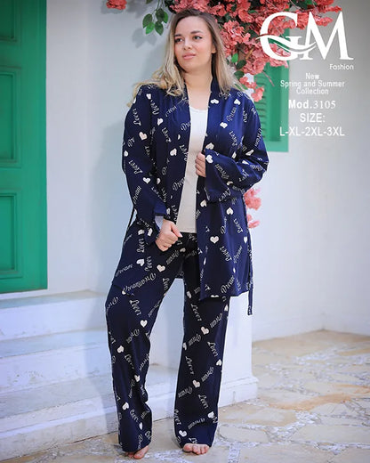 طقم بيتي حريمي 3 قطع قطن – GM Fashion موديل 3105