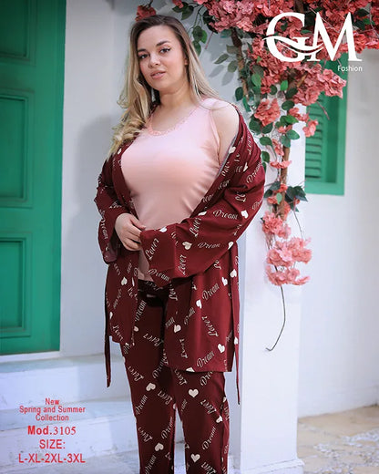 طقم بيتي حريمي 3 قطع قطن – GM Fashion موديل 3105
