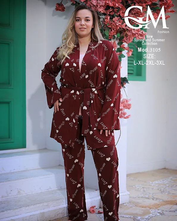 طقم بيتي حريمي 3 قطع قطن – GM Fashion موديل 3105