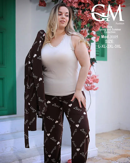 طقم بيتي حريمي 3 قطع قطن – GM Fashion موديل 3105