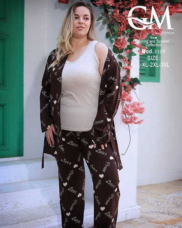 طقم بيتي حريمي 3 قطع قطن – GM Fashion موديل 3105