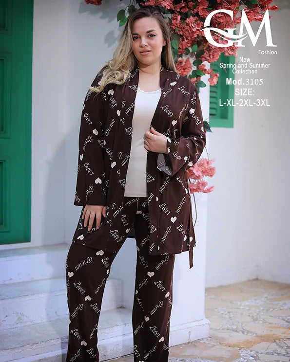 طقم بيتي حريمي 3 قطع قطن – GM Fashion موديل 3105