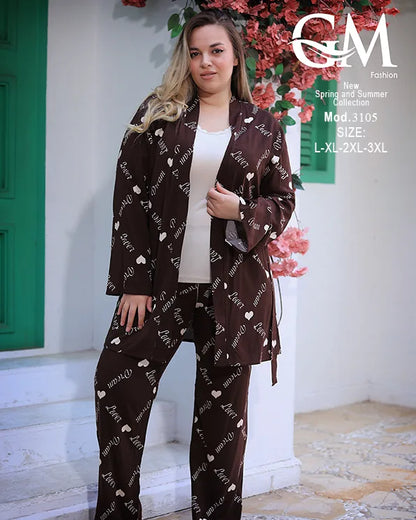 طقم بيتي حريمي 3 قطع قطن – GM Fashion موديل 3105