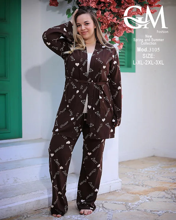 طقم بيتي حريمي 3 قطع قطن – GM Fashion موديل 3105