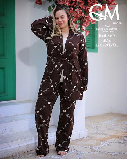 طقم بيتي حريمي 3 قطع قطن – GM Fashion موديل 3105