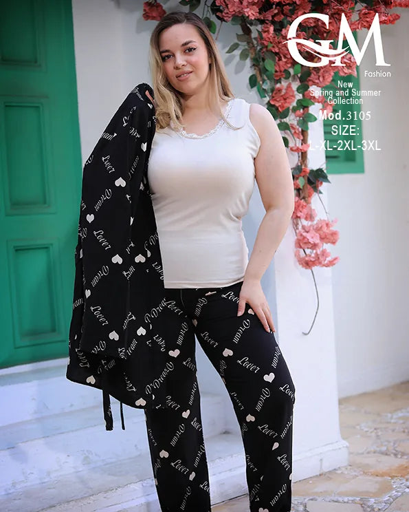 طقم بيتي حريمي 3 قطع قطن – GM Fashion موديل 3105