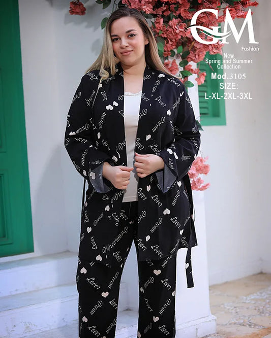 طقم بيتي حريمي 3 قطع قطن – GM Fashion موديل 3105