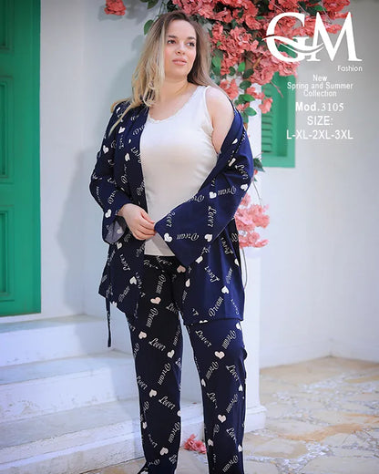 طقم بيتي حريمي 3 قطع قطن – GM Fashion موديل 3105