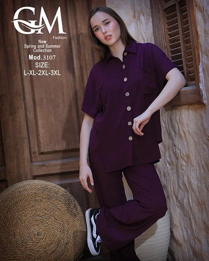 طقم حريمي صيفي قميص وبنطلون واسع – GM Fashion موديل 3107