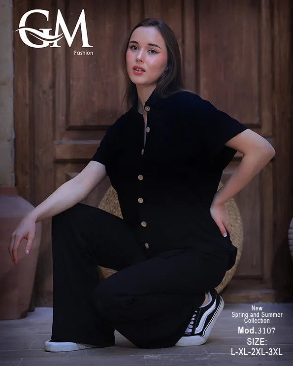 طقم حريمي صيفي قميص وبنطلون واسع – GM Fashion موديل 3107