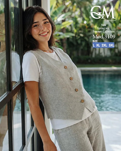 طقم حريمي كاجوال تيشيرت وبنطلون مع فيست متصل – GM Fashion موديل 3109