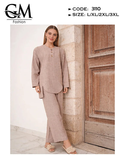 ترنج حريمي صيفي واسع ستايل لينن 2 قطعة | GM Fashion كود 3110