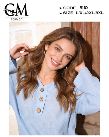 ترنج حريمي صيفي واسع ستايل لينن 2 قطعة | GM Fashion كود 3110