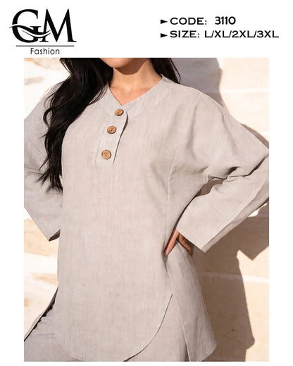 ترنج حريمي صيفي واسع ستايل لينن 2 قطعة | GM Fashion كود 3110