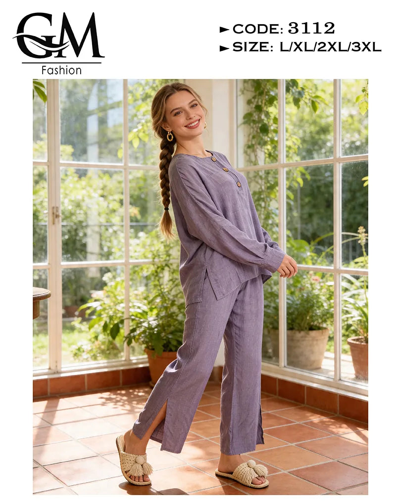 ترنج حريمي صيفي واسع بأزرار خشب وخامة باردة | GM Fashion كود 3112