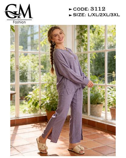 ترنج حريمي صيفي واسع بأزرار خشب وخامة باردة | GM Fashion كود 3112